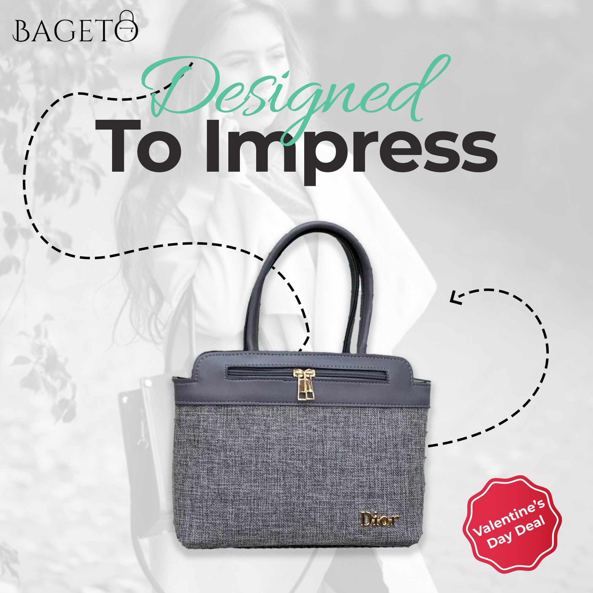 Grey Textured Tote Bag with Gold Accents BA-02