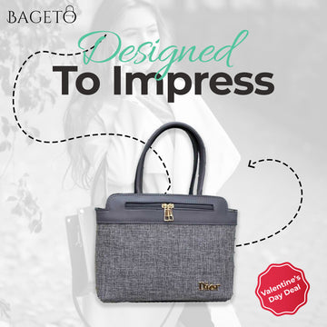 Grey Textured Tote Bag with Gold Accents BA-02